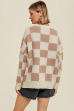 Load image into Gallery viewer, Parchment Checkered Pattern Ribbed Trim Knit Baggy Sweater
