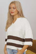 Load image into Gallery viewer, Brown Striped Accent Notched V Neck Cropped Sweater T Shirt
