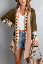 Load image into Gallery viewer, Brown Aztec Print Open Front Knitted Cardigan
