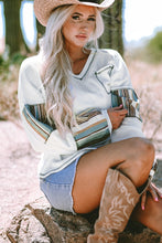 Load image into Gallery viewer, White Striped Patchwork Exposed Seam Waffle Knit Top
