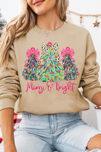 Load image into Gallery viewer, Khaki Merry &amp; Bright Christmas Tree Print Pullover Sweatshirt
