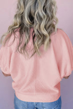 Load image into Gallery viewer, Light Pink Contrast Striped Collar Patchwork Textured Half Sleeve Blouse
