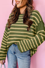 Load image into Gallery viewer, Green Stripe Drop Shoulder Casual Sweater
