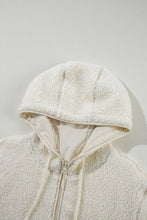 Load image into Gallery viewer, Beige Fleece Zip Up Drawstring Hooded Pocketed Jacket
