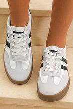 Load image into Gallery viewer, White Striped Lace-up Flat Sneakers
