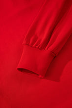 Load image into Gallery viewer, Fiery Red Contrast Striped Collar Patchwork Puff Sleeve Ruffle Hem Mini Dress
