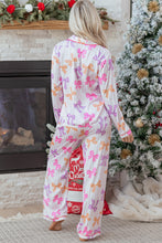 Load image into Gallery viewer, Pink Striped Bow Print Contrast Piping Trim Shirt and Pants 2pcs Pajama Set
