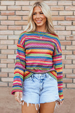 Load image into Gallery viewer, Rose Red Multicolor Jacquard Geo Long Sleeve T Shirt
