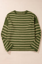 Load image into Gallery viewer, Green Stripe Drop Shoulder Casual Sweater
