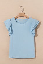 Load image into Gallery viewer, Mist Blue Solid Color Ruffled Short Sleeve Casual Blouse
