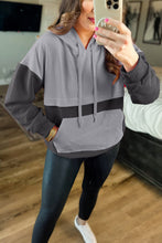 Load image into Gallery viewer, Gray Textured Color Block Kangaroo Pocket Drop Shoulder Hoodie
