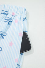 Load image into Gallery viewer, Sky Blue Stripe Bow Star Print Tied Detail 2pcs Lounge Set
