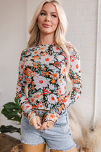 Load image into Gallery viewer, Orange Floral Mesh Slim Long Sleeve Crop Top
