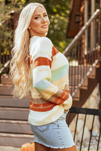 Load image into Gallery viewer, Crew Neck Drop-shoulder Striped Color Block Sweater
