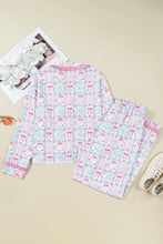 Load image into Gallery viewer, Pink Bow Wreath Pattern Christmas Holiday Tied Front Long Sleeve 2pcs Pajama Set
