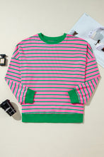 Load image into Gallery viewer, Pink Stripe Waffle Knit Crew Neck Plus Size Sweatshirt
