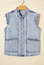 Load image into Gallery viewer, Beau Blue Scalloped Trim Patch Pocket Button Front Denim Vest
