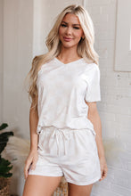 Load image into Gallery viewer, Beige Checkered V Neck Tee Drawstring Shorts Lounge Set
