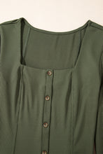Load image into Gallery viewer, Guacamole Green Rib Knit Square Neck Buttoned Long Sleeve Mini Dress
