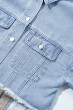 Load image into Gallery viewer, Khaki Plaid Patchwork Buttoned Oversized Denim Jacket
