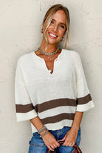 Load image into Gallery viewer, Brown Striped Accent Notched V Neck Cropped Sweater T Shirt
