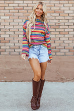 Load image into Gallery viewer, Rose Red Multicolor Jacquard Geo Long Sleeve T Shirt
