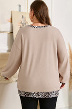 Load image into Gallery viewer, Parchment Leopard Patchwork V Neck Long Sleeve Plus Size Top
