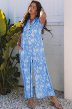 Load image into Gallery viewer, Myosotis Floral Print Half Button Wide Leg Relaxed Sleeveless Jumpsuit
