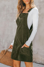 Load image into Gallery viewer, Vineyard Green Solid Front Pockets Sleeveless Corduroy Overall Dress
