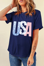 Load image into Gallery viewer, Blue USA Graphic July 4th Crew Neck T Shirt
