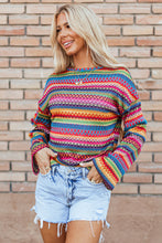 Load image into Gallery viewer, Rose Red Multicolor Jacquard Geo Long Sleeve T Shirt
