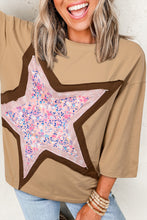Load image into Gallery viewer, Camel Floral Star Patchwork 3/4 Long Sleeve Top
