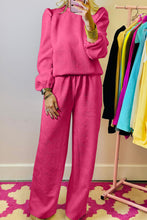 Load image into Gallery viewer, Rose Red Textured Puff Sleeve Top and Pants Set
