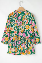 Load image into Gallery viewer, Green Floral Tied V Neck Long Sleeve Plus Size Babydoll Top
