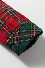 Load image into Gallery viewer, Red Plaid Contrast Patched Christmas Holiday Long Sleeve Shirt and Short 2pcs Pajama Set
