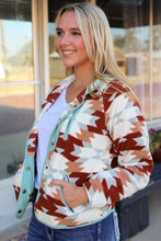 Load image into Gallery viewer, Fiery Red Western Aztec Buttoned Zipper Pockets Fleece Jacket
