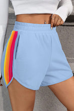Load image into Gallery viewer, Beau Blue Color Block Stripes Elastic High Waist Active Shorts
