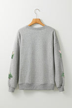 Load image into Gallery viewer, Gray Sequined Xmas Tree Patched Patterned Holiday Pullover Sweatshirt
