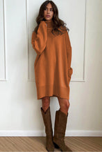 Load image into Gallery viewer, Gold Flame Solid Color Turtleneck Drop Shoulder Loose Sweater Dress
