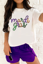 Load image into Gallery viewer, White Sequin mardi gras Graphic T Shirt
