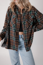 Load image into Gallery viewer, Brown Plaid Print Chest Pockets Buttoned Shirt Jacket
