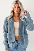 Load image into Gallery viewer, Evergreen Mineral Wash Exposed Seam Patchwork Knit Open Sweater Cardigan
