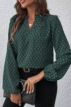 Load image into Gallery viewer, Green Geometric Print Notched Neck Puff Sleeve Blouse
