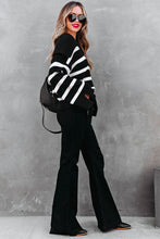 Load image into Gallery viewer, Black Caped V Neck Slit Sleeve Striped/Solid Sweater
