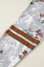 Load image into Gallery viewer, Gray Maple Leaf Camo Print Varsity Striped Sleeve Casual Sweatshirt
