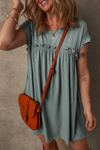 Load image into Gallery viewer, Mist Green Frilled Gathered Seam Round Neck T Shirt Dress
