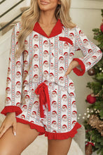 Load image into Gallery viewer, White Santa &amp; Stripes Ruffle PJ Set
