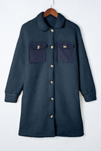 Load image into Gallery viewer, Blue Contrast Flap Pocket Single Breasted Teddy Coat
