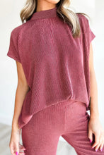 Load image into Gallery viewer, Burgundy Twisted Ribbed High Neck Loose Tee Elastic High Waist Loose Pant Set
