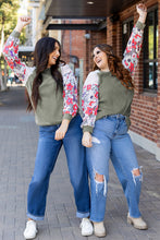 Load image into Gallery viewer, Laurel Green Floral Patchwork Long Sleeve Ribbed Blouse
